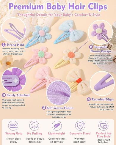 doboi 24Pcs Toddler Hair Clips Hair Barrettes Baby Girls Hair Bows Clips | Floral Hairpins Flower Hair Clips for Girls Kids Toddler Hair Accessories in Kuwait