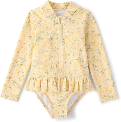 The Children's Place Baby Girls' and Toddler Long Sleeve Half Zip Rashguard One Piece Swimsuit in Kuwait