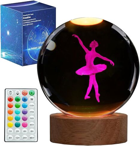 Ballet Night Light, Dance Recital Gifts, K9 3.15 Inch (80mm) Crystal Ball Lamp with 16 Colors Remote Upgraded Lamp for Birthday Xmas Cool Fairygirl Figurines Gifts for Ballerina Girls Room Decor in Kuwait