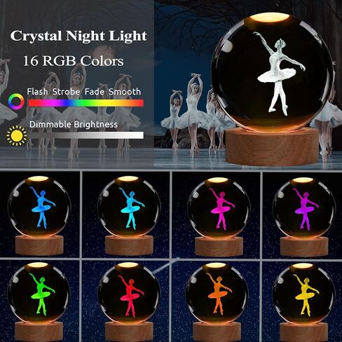 Ballet Night Light, Dance Recital Gifts, K9 3.15 Inch (80mm) Crystal Ball Lamp with 16 Colors Remote Upgraded Lamp for Birthday Xmas Cool Fairygirl Figurines Gifts for Ballerina Girls Room Decor in Kuwait