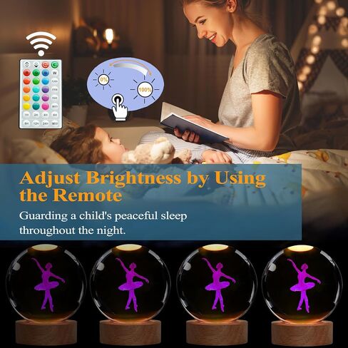 Ballet Night Light, Dance Recital Gifts, K9 3.15 Inch (80mm) Crystal Ball Lamp with 16 Colors Remote Upgraded Lamp for Birthday Xmas Cool Fairygirl Figurines Gifts for Ballerina Girls Room Decor in Kuwait