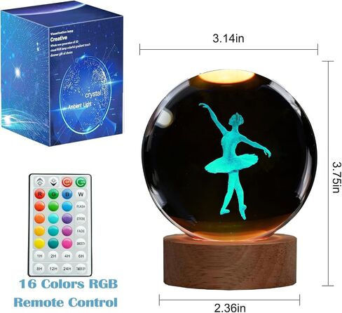 Ballet Night Light, Dance Recital Gifts, K9 3.15 Inch (80mm) Crystal Ball Lamp with 16 Colors Remote Upgraded Lamp for Birthday Xmas Cool Fairygirl Figurines Gifts for Ballerina Girls Room Decor in Kuwait