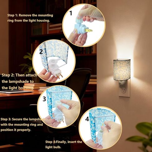 Decorative Night Light with Switch, Night Lights Plug into Wall Vintage Fabric Plug-in Nightlight, 360° Rotatable Energy-Saving Eye-Friendly Accent Lamp for Bedroom Kitchen Hallway Decor in Kuwait