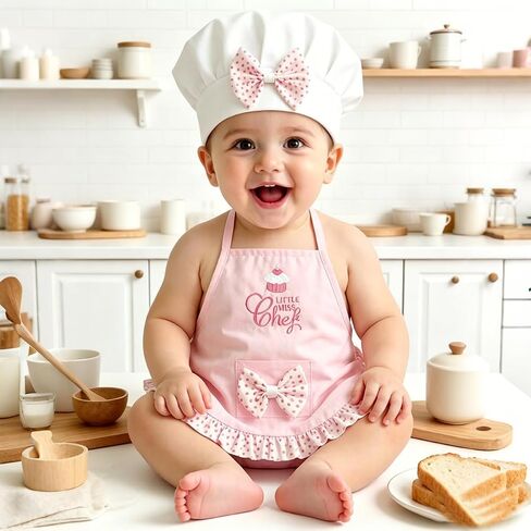 Ylsteed Boy Chef Outfits Newborn Photography Outfits Girl Infant Baby Photo Shoot Chef Costume Newborn Baby Photography Props Baby Chef Hat Apron Set (Pink 6-12M) in Kuwait