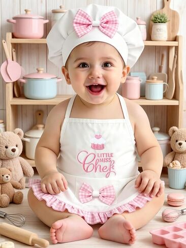 Ylsteed Boy Chef Outfits Newborn Photography Outfits Girl Infant Baby Photo Shoot Chef Costume Newborn Baby Photography Props Baby Chef Hat Apron Set (White 6-12) in Saudi Arabia