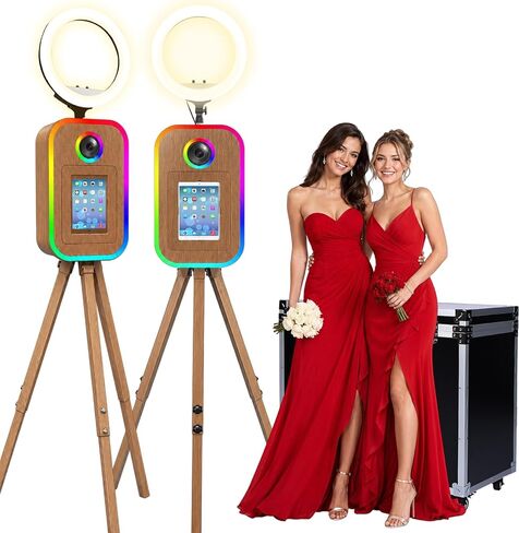 Photo Booth Machine for iPad & DSLR Camera with RGB Ring Light APP & Remote Control Adjustable Tripod Stand Honeycomb Case for Weddings Parties Events Business Promotion in Kuwait