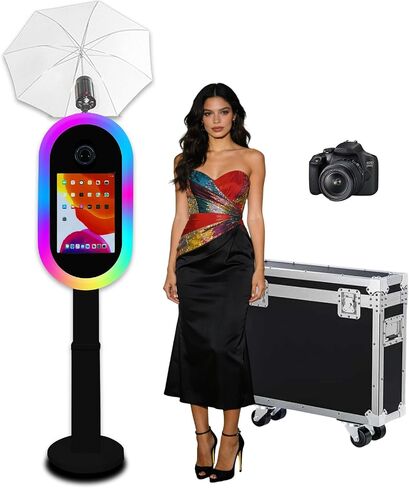 Photo Booth Compatible with iPad 10.2"-13" and Camera, with Flashlight & Height Adjustable, Selfie DSLR Photo Booth Machine for Rental Wedding Birthday Parties Events (White, Full Set) in Kuwait