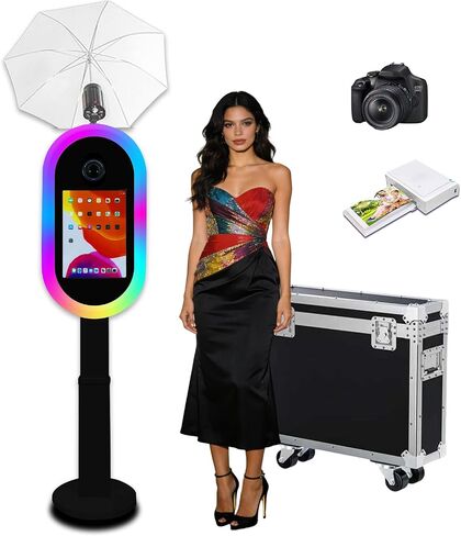 Photo Booth Compatible with iPad 10.2"-13" and Camera, with Flashlight & Height Adjustable, Selfie DSLR Photo Booth Machine for Rental Wedding Birthday Parties Events (White, Full Set) in Kuwait