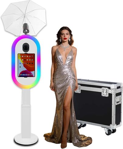 Photo Booth Compatible with iPad 10.2"-13" and Camera, with Flashlight & Height Adjustable, Selfie DSLR Photo Booth Machine for Rental Wedding Birthday Parties Events (White, Full Set) in Kuwait