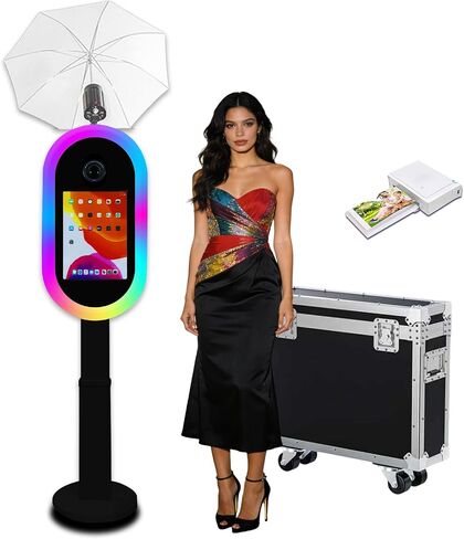 Photo Booth Compatible with iPad 10.2"-13" and Camera, with Flashlight & Height Adjustable, Selfie DSLR Photo Booth Machine for Rental Wedding Birthday Parties Events (White, Full Set) in Kuwait