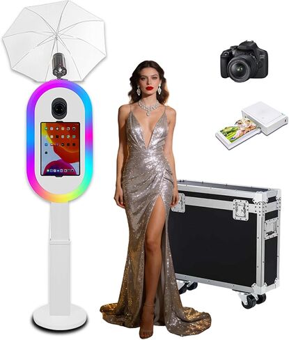 Photo Booth Compatible with iPad 10.2"-13" and Camera, with Flashlight & Height Adjustable, Selfie DSLR Photo Booth Machine for Rental Wedding Birthday Parties Events (White, Full Set) in Kuwait