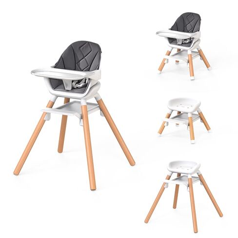 Baby High Chair, 6 in 1 Convertible High Chairs for Babies and Toddlers, Easy Clean Highchair with Removable Double Tray, 5-Point Harness, Reversible Footrest, Beech Wood Legs, Champagne in Kuwait
