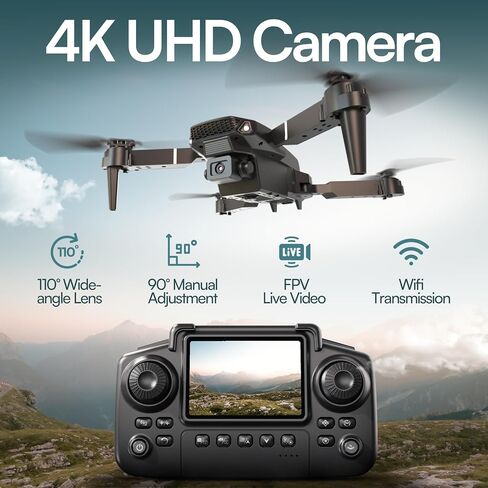 Falcon X 4K Drone with Built-In Screen Remote, Foldable FPV Quadcopter with Wide-Angle Camera, Carrying Case & 3 Batteries – Easy-to-Fly Drone for Beginners in Kuwait
