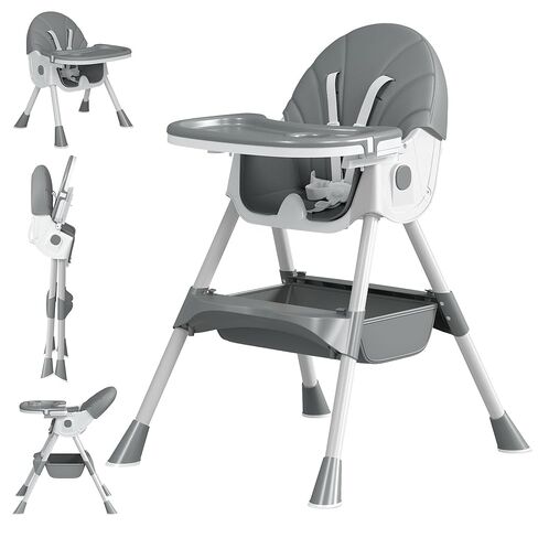Baby High Chair, 5 in 1 High Chairs for Babies and Toddlers, Travel Foldable High Chair with Detachable PU Cushion, Double Removable Tray, Adjustable Height & Recline, Locking Wheels (Navy Blue) in Kuwait