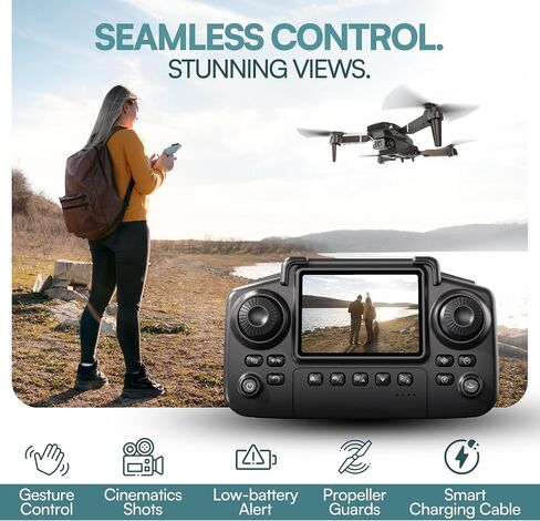 Falcon X 4K Drone with Built-In Screen Remote, Foldable FPV Quadcopter with Wide-Angle Camera, Carrying Case & 3 Batteries – Easy-to-Fly Drone for Beginners in Kuwait
