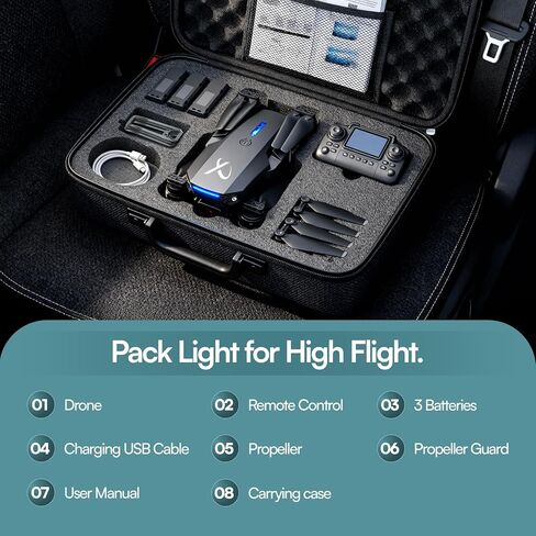 Falcon X 4K Drone with Built-In Screen Remote, Foldable FPV Quadcopter with Wide-Angle Camera, Carrying Case & 3 Batteries – Easy-to-Fly Drone for Beginners in Kuwait