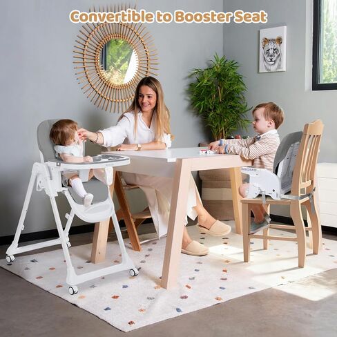 Ezebaby Foldable Baby High Chair, 3-in-1 Convertible High Chairs to Booster Seat, Portable High Chair with Adjustable Height and Recline, Removable Tray & Toy Bar in Kuwait