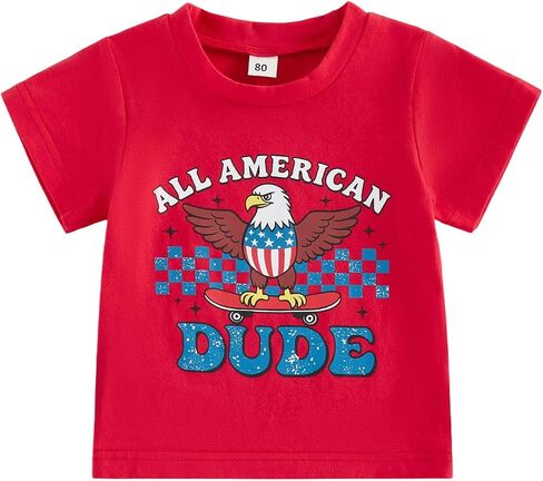 Toddler Boy 4th of July Outfit Funny Short Sleeve America Flag Star Baby Red White Blue Shirt Tops in Kuwait