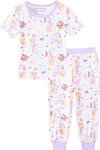 Mikrdoo Toddler Girls Pajamas Long Pants & Top Snug Fit Soft Viscose from Bamboo 2Pcs for Kids Cozy Sleepwear 12M-6Y in Kuwait