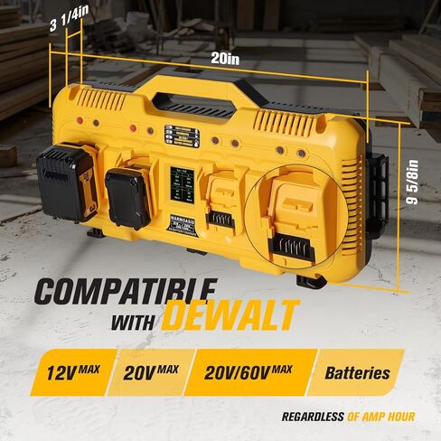 Upgraded 8A Fast Battery Charger Station for Dewalt Batteries, 4 Port 32A Total Output, 4X Faster Charging, DCB104 Charger, Fits 12V MAX, 20V MAX & Flex 20V/60V Batteries, Compatible with Toughsystem in Kuwait