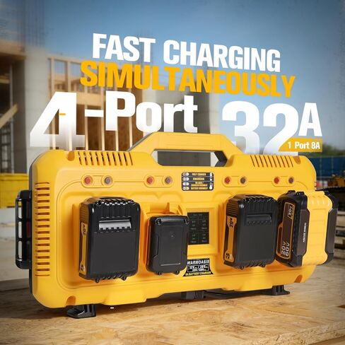 Upgraded 8A Fast Battery Charger Station for Dewalt Batteries, 4 Port 32A Total Output, 4X Faster Charging, DCB104 Charger, Fits 12V MAX, 20V MAX & Flex 20V/60V Batteries, Compatible with Toughsystem in Kuwait