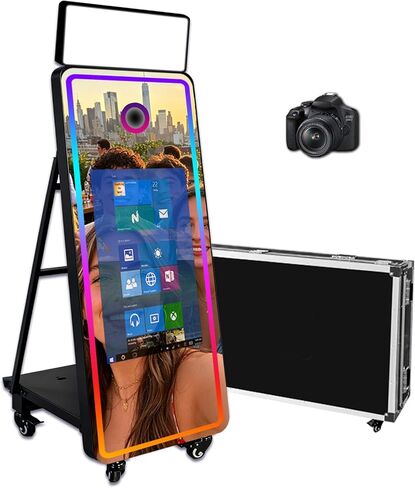 Magic Mirror Photo Booth Machine with 32’’ Touch Screen,Photo Booth with Flight Case,App Control,RGB Light for Wedding Party Events (Machine+Camera) in Kuwait