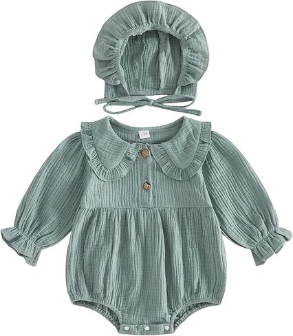 Newborn Coming Home Outfit Baby Girl Muslin Romper Bodysuit with Hat in Kuwait