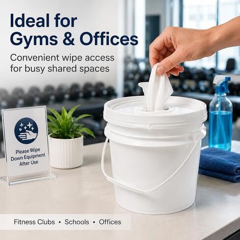 IMIKEYA Empty Wipes Bucket with Lid and Handle, 4L/1 Gallon, Sturdy Plastic | Refillable Wipes Container for Gyms Fitness Clubs Schools Offices and Commercial Facilities, White in Kuwait