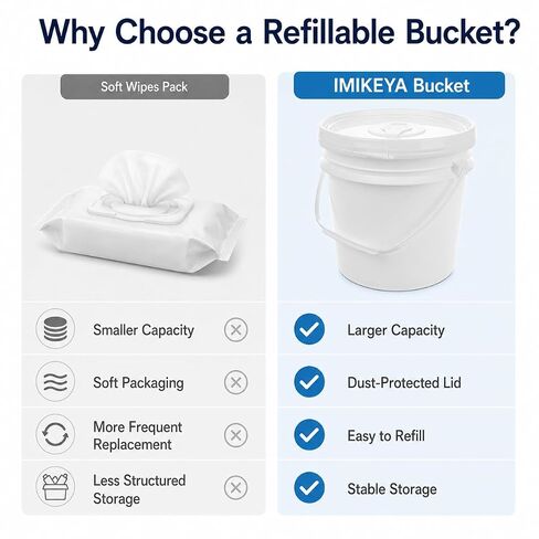 IMIKEYA Empty Wipes Bucket with Lid and Handle, 4L/1 Gallon, Sturdy Plastic | Refillable Wipes Container for Gyms Fitness Clubs Schools Offices and Commercial Facilities, White in Kuwait
