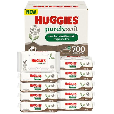 Huggies PurelySoft Baby Wipes, Unscented, Hypoallergenic, 70 Count in Kuwait