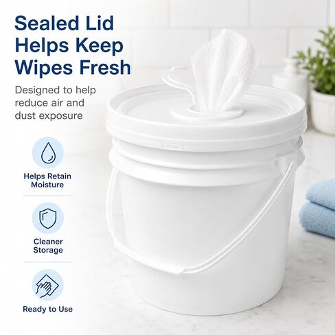 IMIKEYA Empty Wipes Bucket with Lid and Handle, 4L/1 Gallon, Sturdy Plastic | Refillable Wipes Container for Gyms Fitness Clubs Schools Offices and Commercial Facilities, White in Kuwait