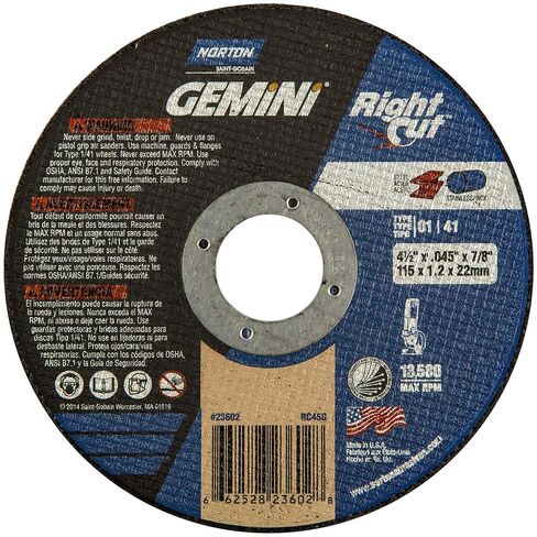 Type 01 Flat Cut-Off Wheels - 4-1/2"x.045"x 7/8" gemini right cut t-01 [Set of 25] in Kuwait
