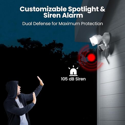 Floodlight Camera Wired, 3K UHD Outdoor Security Camera, Work w/Alexa | 2200-Lumen Motion-Activated Lights, Color Night Vision, 2-Way Audio, 105dB Siren, IP65 Waterproof for Garage, Porch & Yard in Kuwait