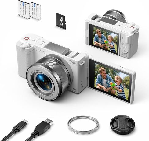 5K 72MP Digital Camera for Photography with 6X Optical Zoom, Upgraded Autofocus Vlogging Camera for YouTube with Flip Screen, 64GB Card, Anti-Shake, 2 Batteries, Compact Point and Shoot Digital Camera in Kuwait