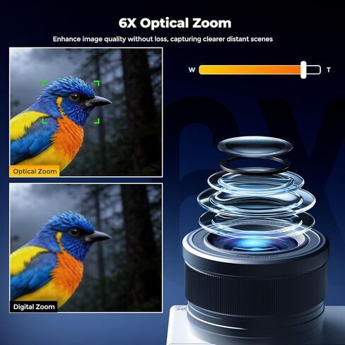 5K 72MP Digital Camera for Photography with 6X Optical Zoom, Upgraded Autofocus Vlogging Camera for YouTube with Flip Screen, 64GB Card, Anti-Shake, 2 Batteries, Compact Point and Shoot Digital Camera in Kuwait