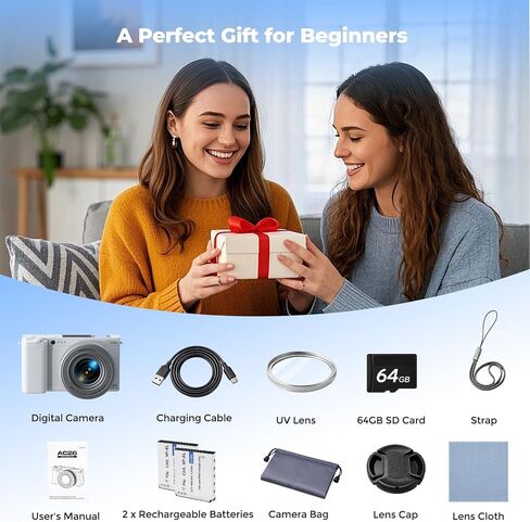 5K 72MP Digital Camera for Photography with 6X Optical Zoom, Upgraded Autofocus Vlogging Camera for YouTube with Flip Screen, 64GB Card, Anti-Shake, 2 Batteries, Compact Point and Shoot Digital Camera in Kuwait