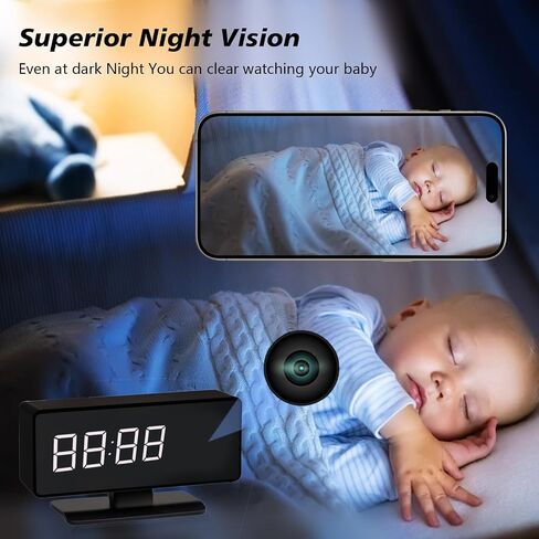 WiFi Hidden Full HD 4k Camera Clock - Nanny Cam with 145° Wide-Angle Lens, Night Vision & Motion Detection, Wireless Indoor Hidden Camera for Home Security Monitoring Remote Live Stream in Kuwait