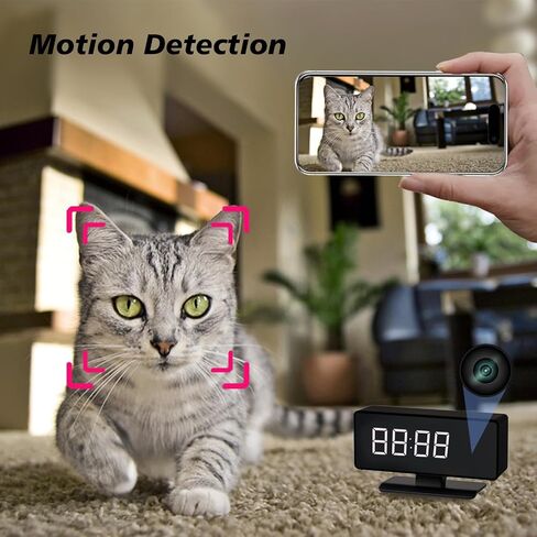 WiFi Hidden Full HD 4k Camera Clock - Nanny Cam with 145° Wide-Angle Lens, Night Vision & Motion Detection, Wireless Indoor Hidden Camera for Home Security Monitoring Remote Live Stream in Kuwait