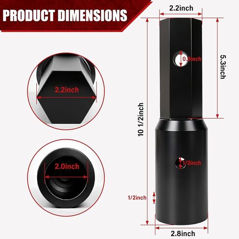 Auger Adapter 2" Round to 2" Hex, Heavy Duty Auger Coupler Connector for Skid Steer, Loader, Post Hole Digger, Earth Drill Bits, Fencing, Landscaping Project Converter, Fully Welded Steel in Kuwait