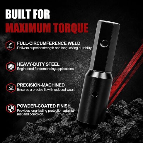 Auger Adapter 2" Round to 2" Hex, Heavy Duty Auger Coupler Connector for Skid Steer, Loader, Post Hole Digger, Earth Drill Bits, Fencing, Landscaping Project Converter, Fully Welded Steel in Kuwait
