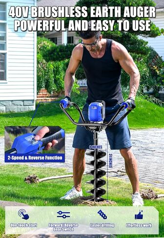 Wild Badger Power 40V Brushless Cordless Earth Auger, Electric Post Hole Digger for Fence Posts with Drill Bit 8'', for Garden & Plant, Battery and Charger Included in Kuwait
