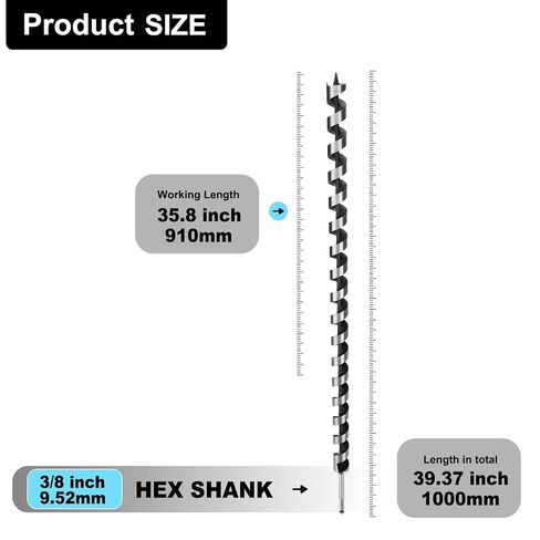 1-1/2 inch X 39.37 inch Auger Bit for Wood, 38x1000mm Hex Long Auger Drill Bit for Wood, Hard Wood,Ship, Composite Materials, Drywall and DIY Projects in Kuwait