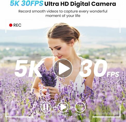 Digital Camera, 5K 80MP 3.5"+2" Dual Screen Cameras for Photography Autofocus, 18X Digital Zoom Vlogging Camera for YouTube, Travel, Beginners, Include 64GB Card and 2 Batteries, Black in Kuwait