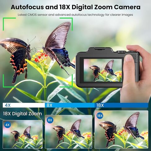 Digital Camera, 5K 80MP 3.5"+2" Dual Screen Cameras for Photography Autofocus, 18X Digital Zoom Vlogging Camera for YouTube, Travel, Beginners, Include 64GB Card and 2 Batteries, Black in Kuwait