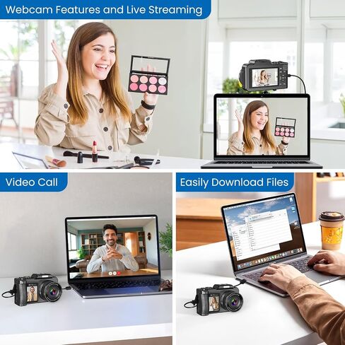 Digital Camera, 5K 80MP 3.5"+2" Dual Screen Cameras for Photography Autofocus, 18X Digital Zoom Vlogging Camera for YouTube, Travel, Beginners, Include 64GB Card and 2 Batteries, Black in Kuwait
