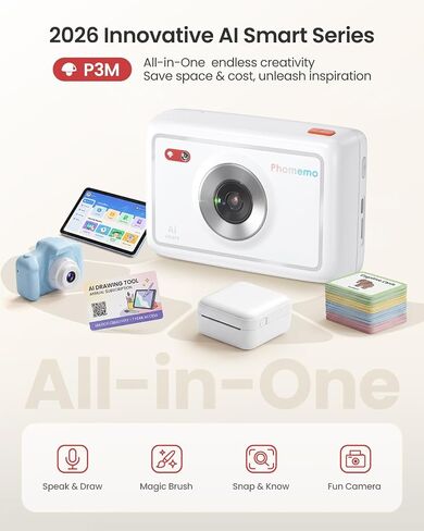 Phomemo P3M AI Printer, AI Mini Sticker Printer with 4 Smart Functions, Instant Print Tablet Studying Tools for DIY Fun, Mini Printers Sticker Maker, Tablet Sticker Maker Machine for Boys & Girls in Kuwait
