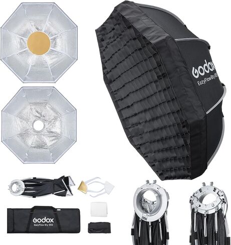 Godox EazyFlow Bty 65S 25.6" Collapsible Beauty Dish Softbox | Quick-Release Octagonal Softbox with Silver Interior, Bowens Mount, Grid and Deflector Cones for Portrait Photography in Kuwait