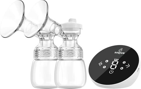 Saglve Breast Pumps,Double Electric Breast Pump Portable 4 Modes & 9 Levels | 320mmHg Strong Suction,10 Breastmilk Storage Bags,2 Size Flanges,LED Display,Rechargeable Portable Pump Breastfeeding in Kuwait