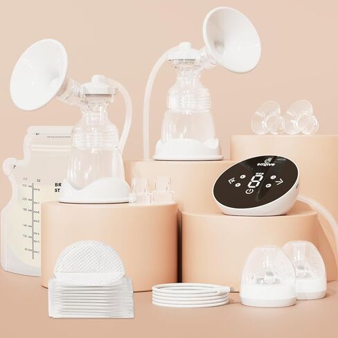 Saglve Breast Pumps,Double Electric Breast Pump Portable 4 Modes & 9 Levels | 320mmHg Strong Suction,10 Breastmilk Storage Bags,2 Size Flanges,LED Display,Rechargeable Portable Pump Breastfeeding in Kuwait