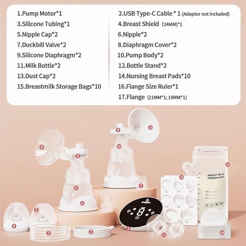 Saglve Breast Pumps,Double Electric Breast Pump Portable 4 Modes & 9 Levels | 320mmHg Strong Suction,10 Breastmilk Storage Bags,2 Size Flanges,LED Display,Rechargeable Portable Pump Breastfeeding in Kuwait